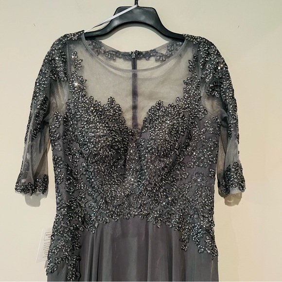 Marsoni Illusion Sleeve Embellished Bodice Dress Charcoal Women's Size 10 NWT - Picture 3 of 15